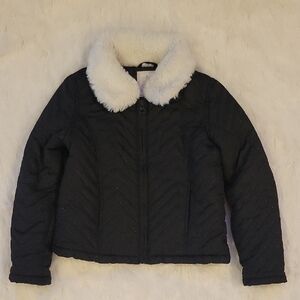 Gymboree Black Quilted Jacket Faux Fur Collar Girls 5/6